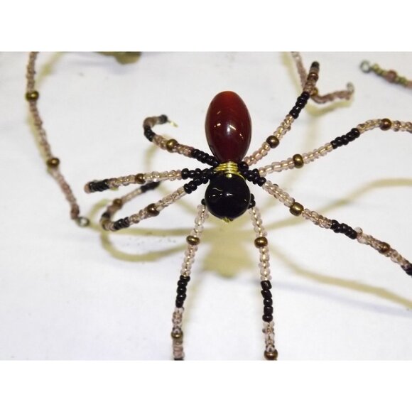 Handmade Beaded Spider Ornaments Set 7 Decor Figurines Beads Stones Ooak Bag7B - Picture 8 of 16